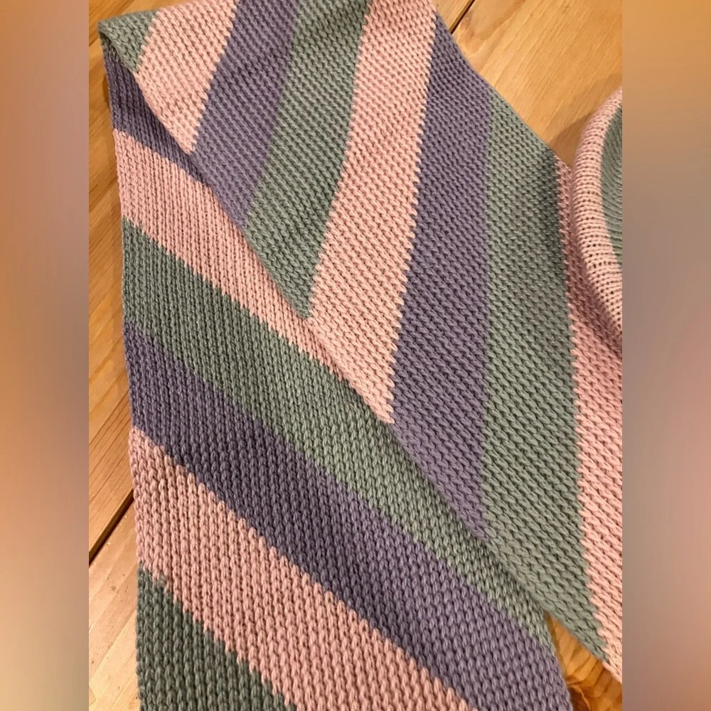 NWT Bonjour Beret Hat & Matching Striped Knit Scarf Set Purple, Pink & Grey